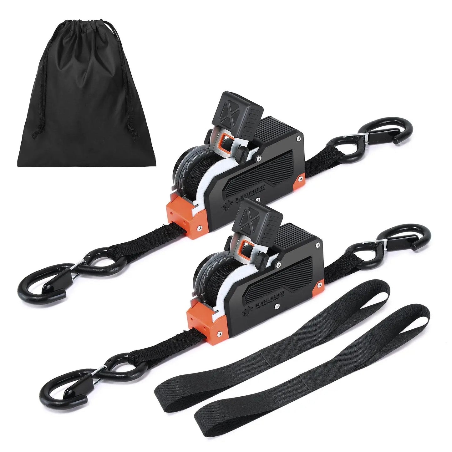Dual-End Retractable Tie-Down Ratcheting Straps