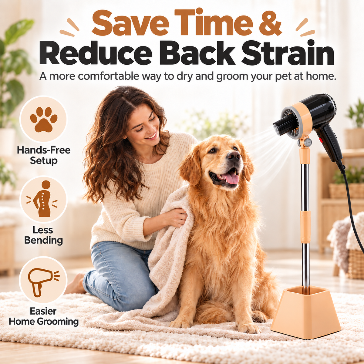 🐾 Hands-Free Pet Hair Dryer Stand – Adjustable Grooming Holder for Dogs & Cats