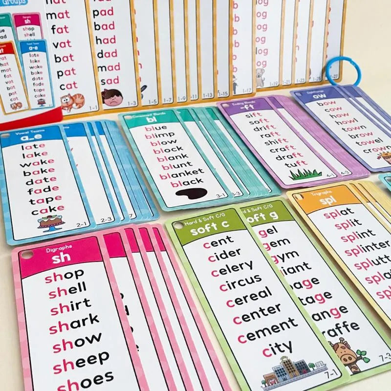 🌟 Phonics Flash Cards for Preschoolers, 117 Sound Families and 900+ Rhyming Words for Fun Early Reading Practice – 1 Set