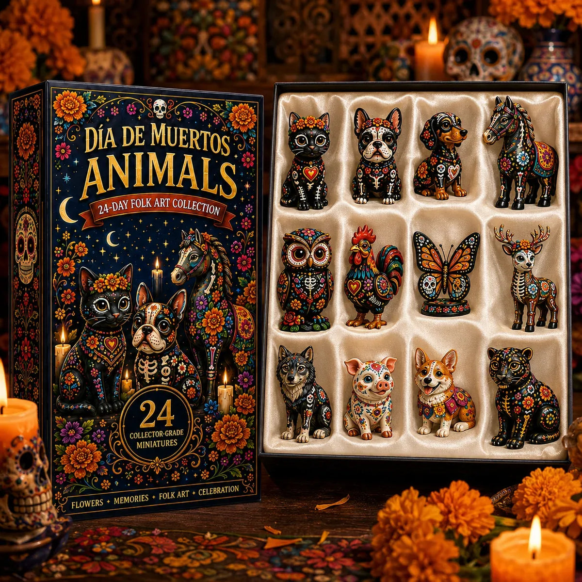 Día de Muertos Animals Advent Calendar 2026 – 24-Day Folk Art Animal Figurine Collection | 24 Unique Collector-Grade Miniatures