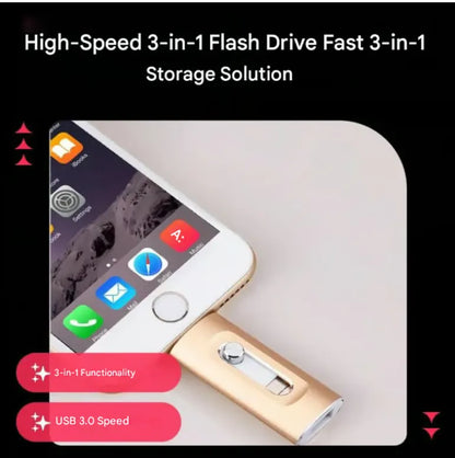 ⚡3 in 1 Flash Drive, High Speed Portable USB 3.0 Memory Storage