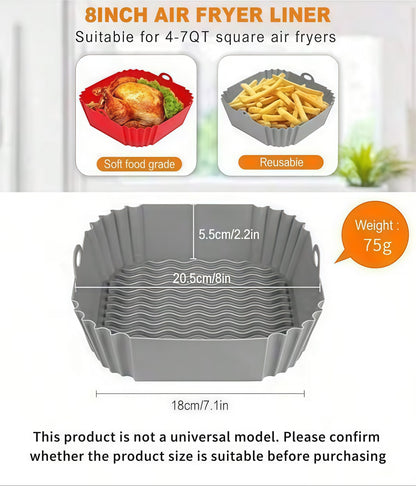 Reusable Air Fryer Silicone Liner 🍟 – 8' Nonstick Cooking Basket Insert