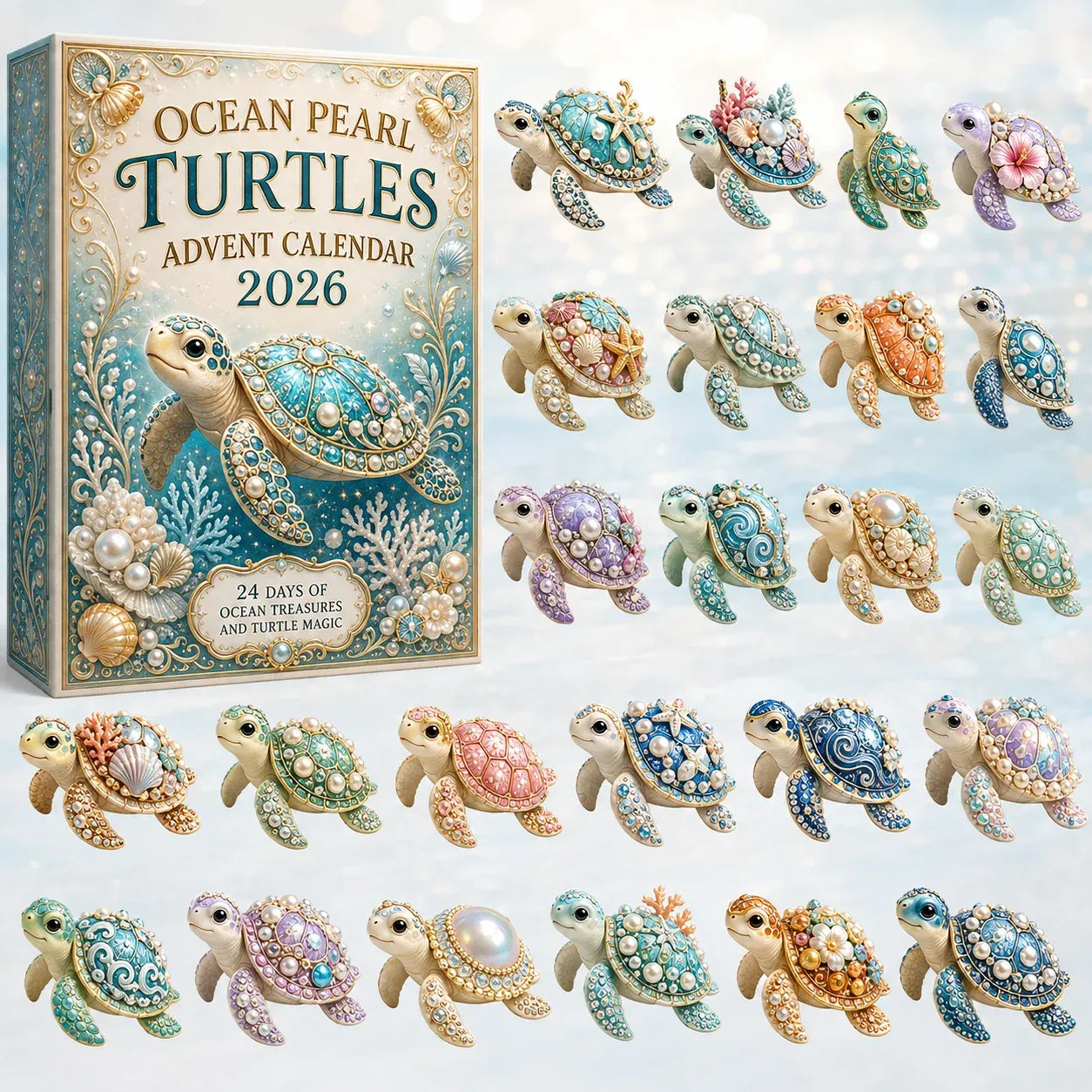 🔥LAST DAY 49% OFF - 🐢 Ocean Pearl Turtles Advent Calendar 2026