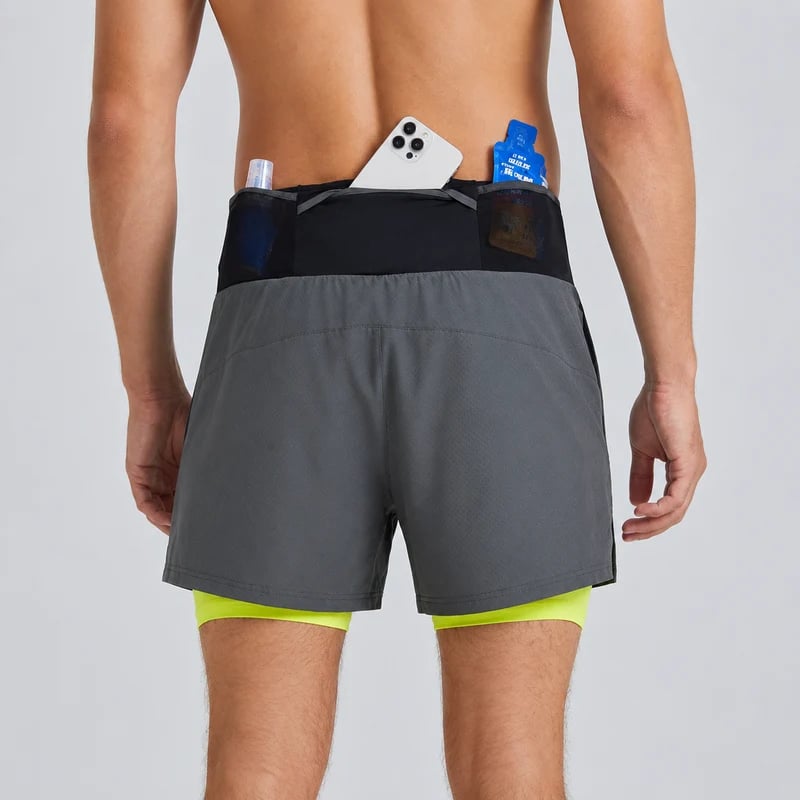 Marathon Pro Shorts — Front Mesh Storage Belt · Right Inner Liner Phone Pocket · Rear Zip Pocket · Anti-Chafe Liner