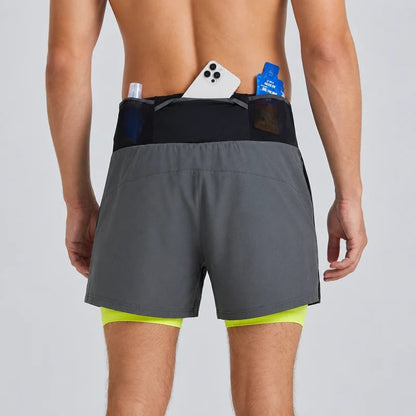 Marathon Pro Shorts — Front Mesh Storage Belt · Right Inner Liner Phone Pocket · Rear Zip Pocket · Anti-Chafe Liner