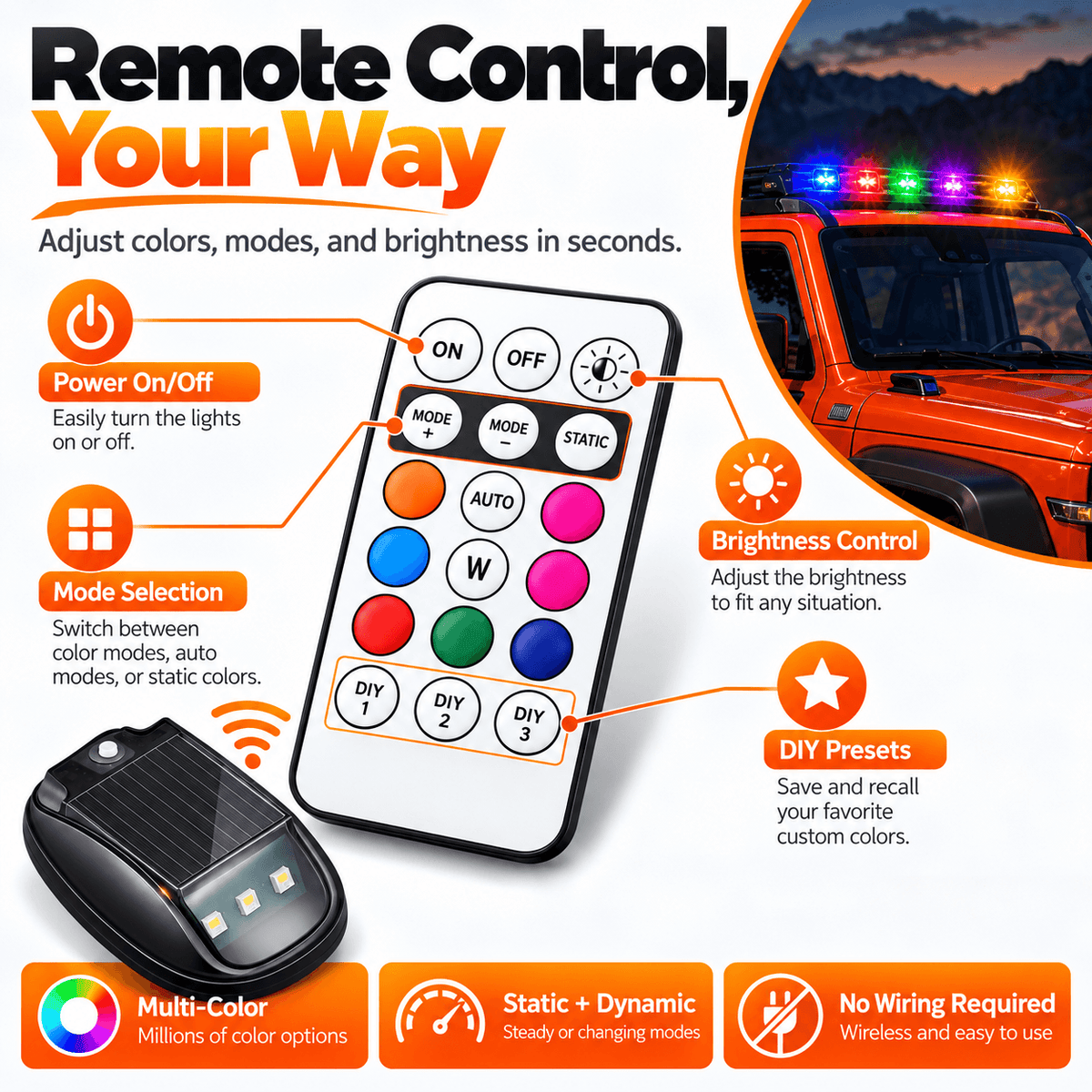 🔆Solar RGB Roof Lights 🌙with Wireless Remote, Waterproof Design & Easy Install