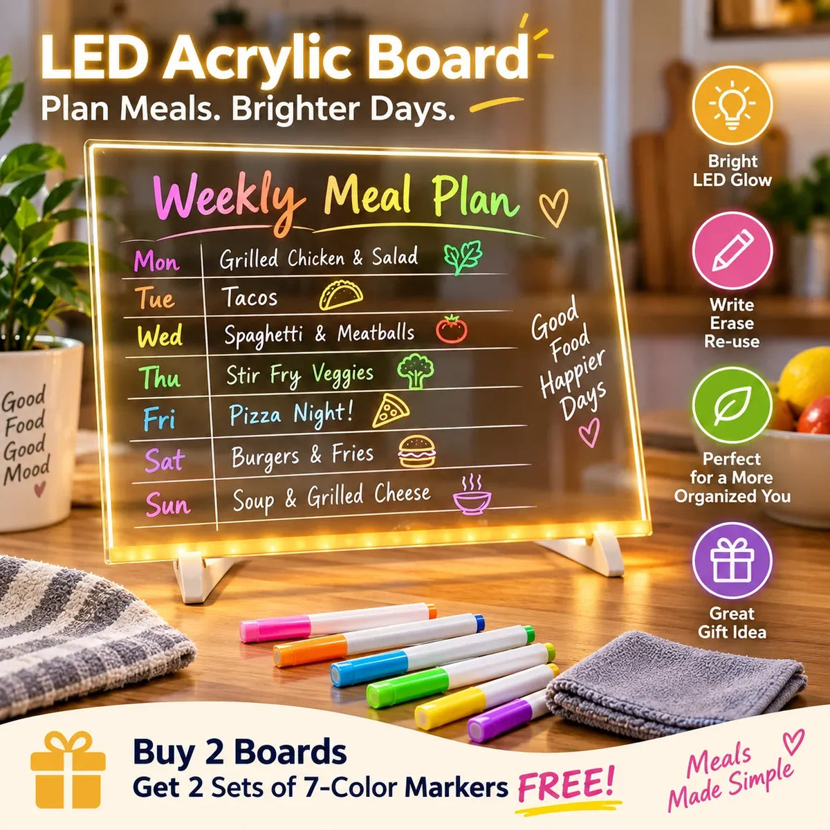 ✨ Reusable Acrylic LED Message Board – Light-Up Writing & Drawing Display