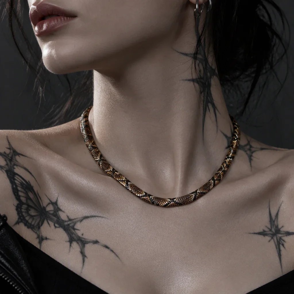 🐍 Serpent Statement Necklace – 18K Gold Plated Gothic Snake Pendant with Sparkling Crystals for Bold Elegance