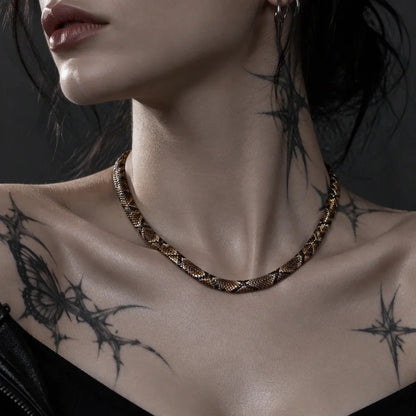 🐍 Serpent Statement Necklace – 18K Gold Plated Gothic Snake Pendant with Sparkling Crystals for Bold Elegance