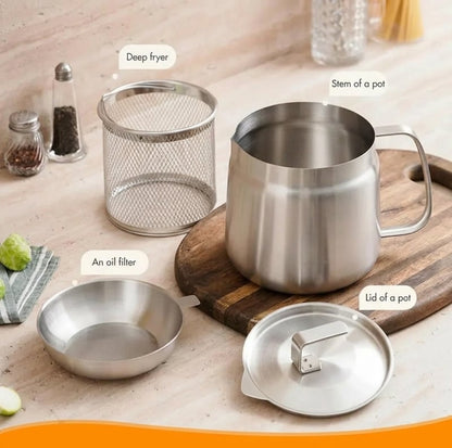 3-in-1 Stainless Steel Deep Fryer Pot – Fry, Strain & Store Oil