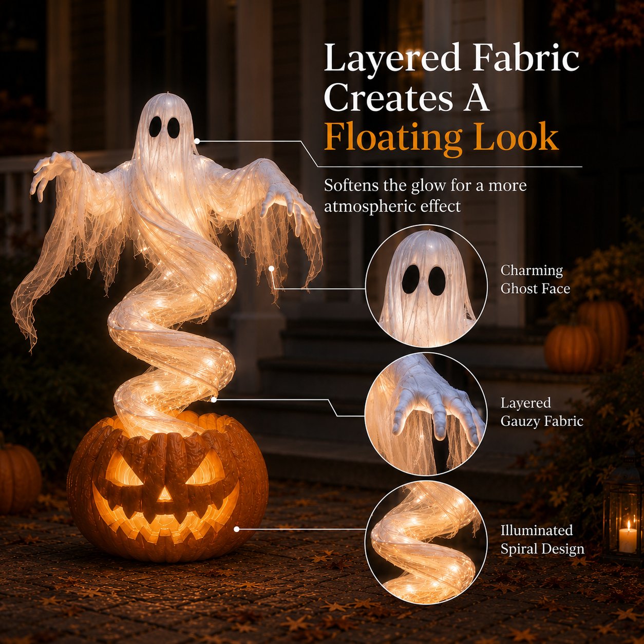👻 Swirling Ghost Pumpkin Yard Lamp – Lighted Halloween Porch Decor 🎃