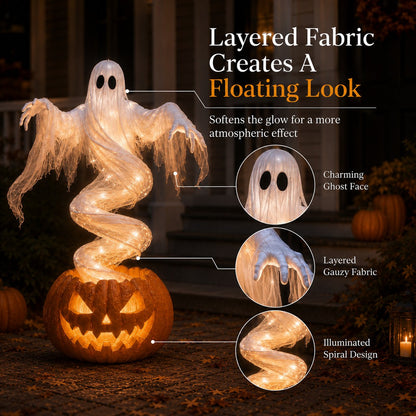 👻 Swirling Ghost Pumpkin Yard Lamp – Lighted Halloween Porch Decor 🎃