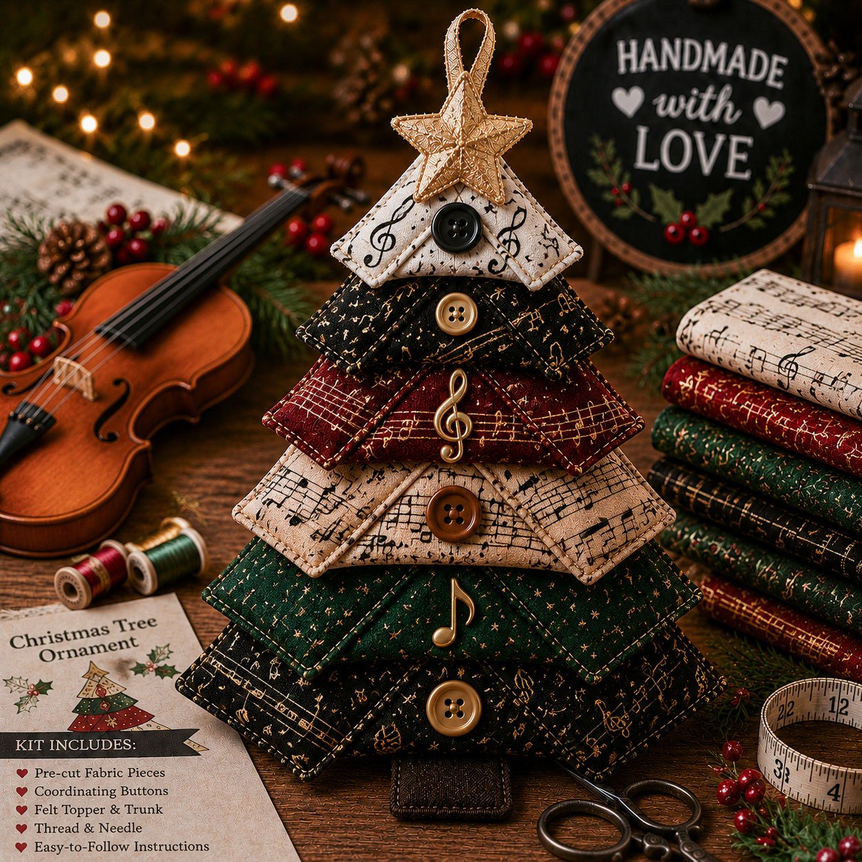 ⚡20K+ SOLD !! 🎁 Layered Fabric Tree Ornament DIY Sewing Kit