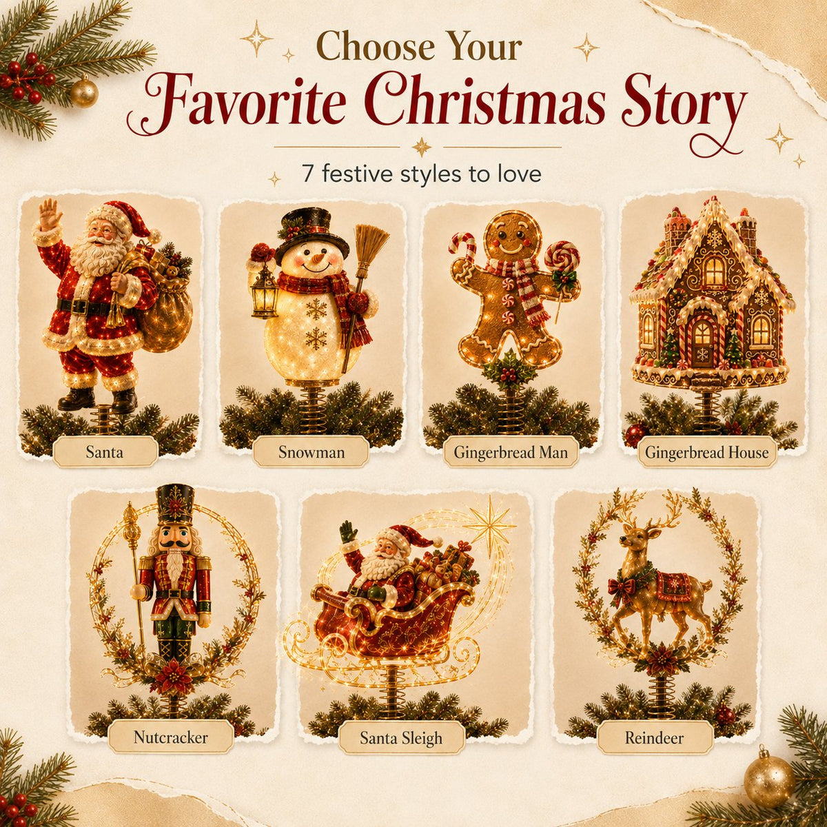 Lighted Christmas Tree Topper Collection – 7 Festive Character Designs