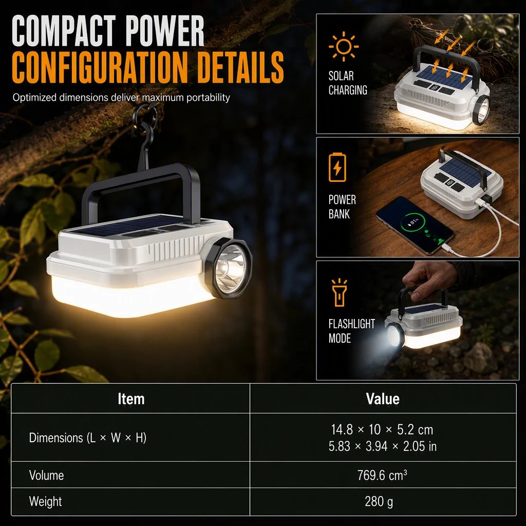 Solar Rechargeable LED Camping Lantern Multifunctional Handheld Work Light