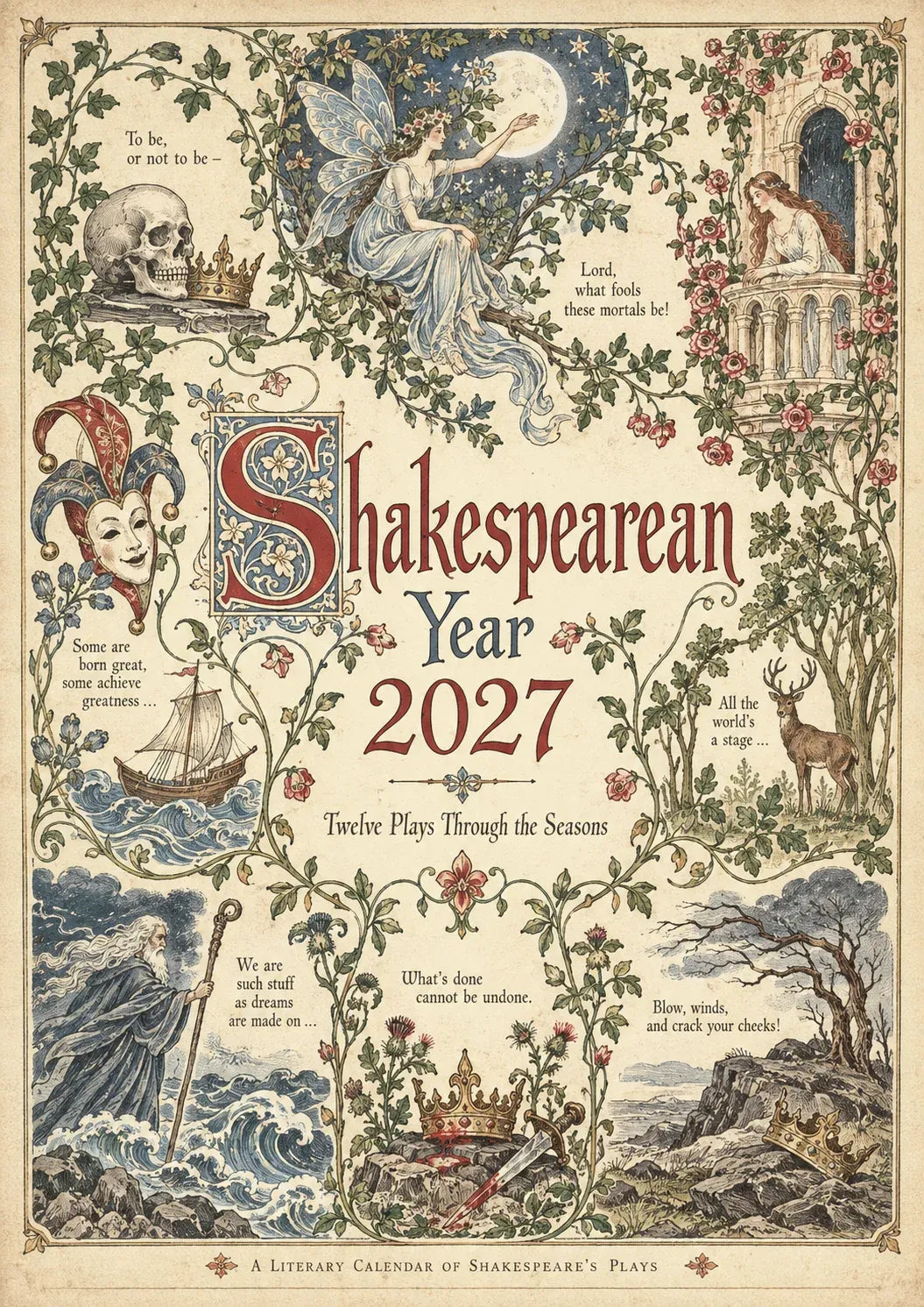 A Shakespearean Year 2027 – 12 Plays Through the Seasons | Vintage Illustrated Wall Calendar