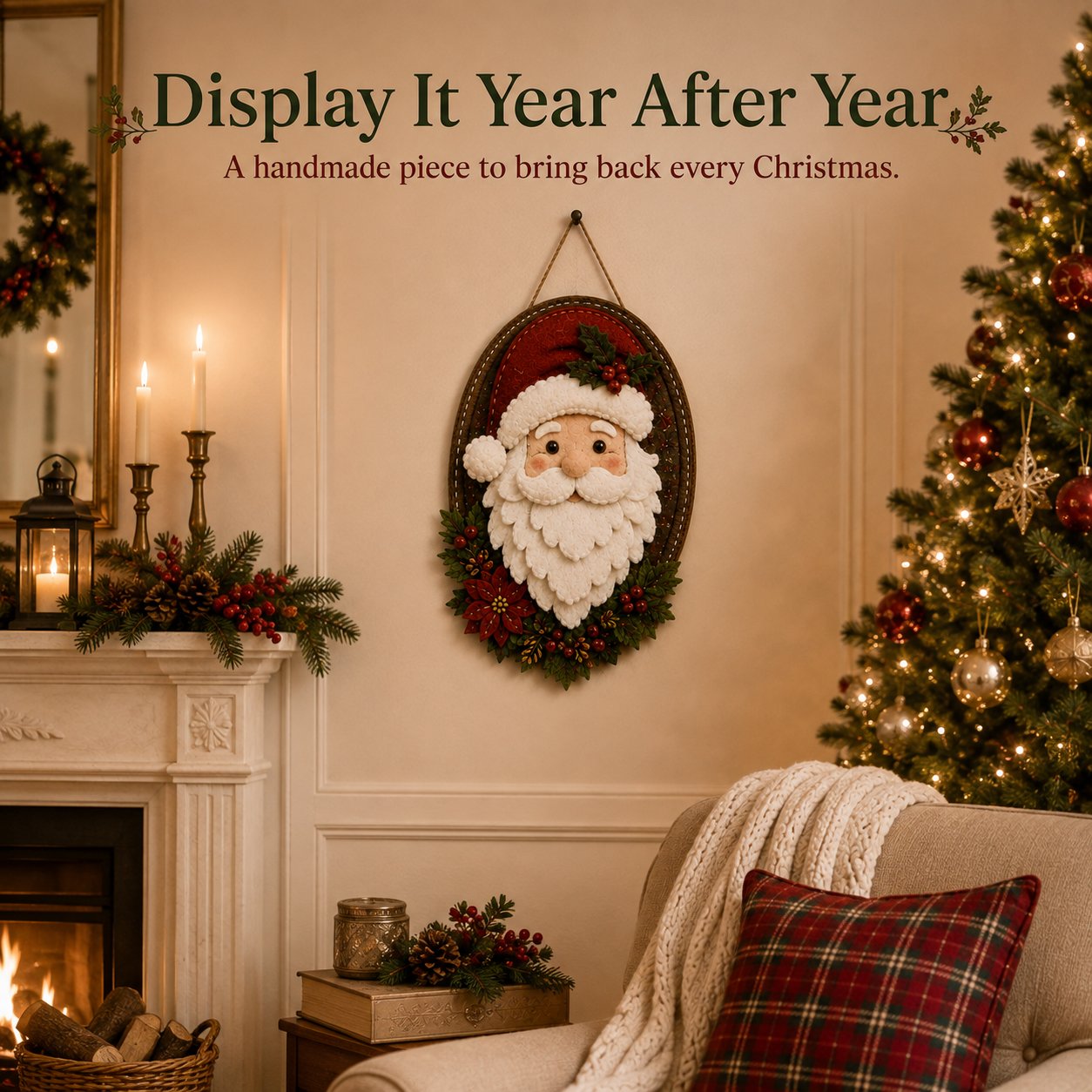 ⏳ Last Day 49% OFF – 🎅 Beginner-Friendly 52-Piece DIY Layered Felt Santa Wall Decor Kit | Complete Kit with All Tools & Step-by-Step Guide Included 💕
