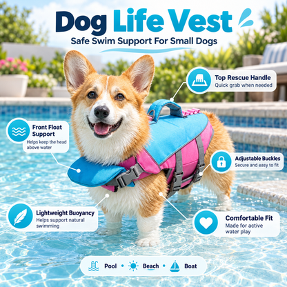 Dog Life Vest - Adjustable Flotation Support for Swimming & Boating