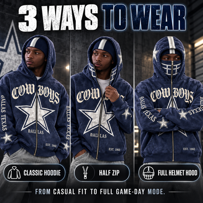 🏈 2-in-1 Football Zip Hoodie – Full-Zip Helmet Hood & Oversized Fit