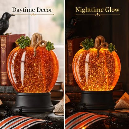 🎉Orange Fall Pumpkin Lighted Glitter Swirl Water Globe