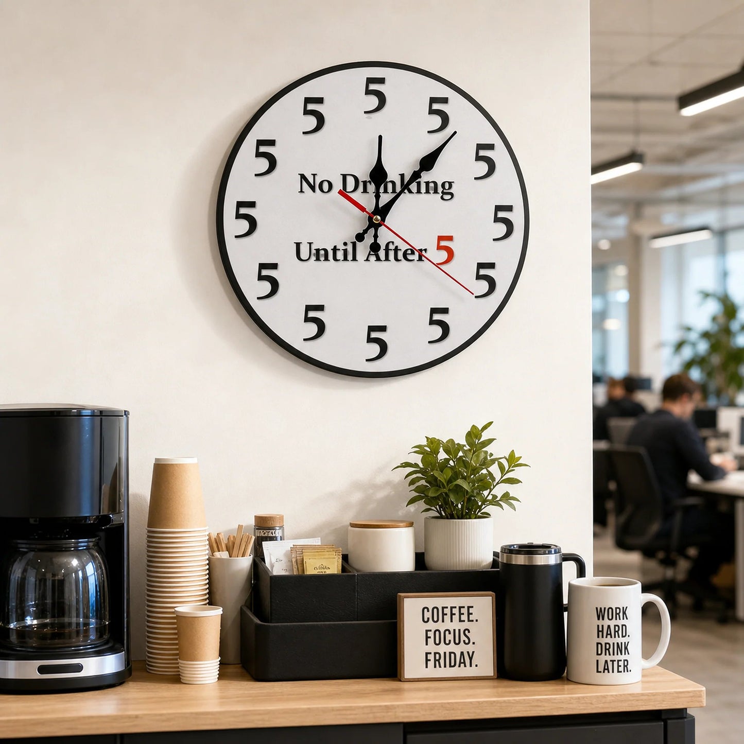 🔥🎁Funny "No Drinking Until After 5" Round Wall Clock