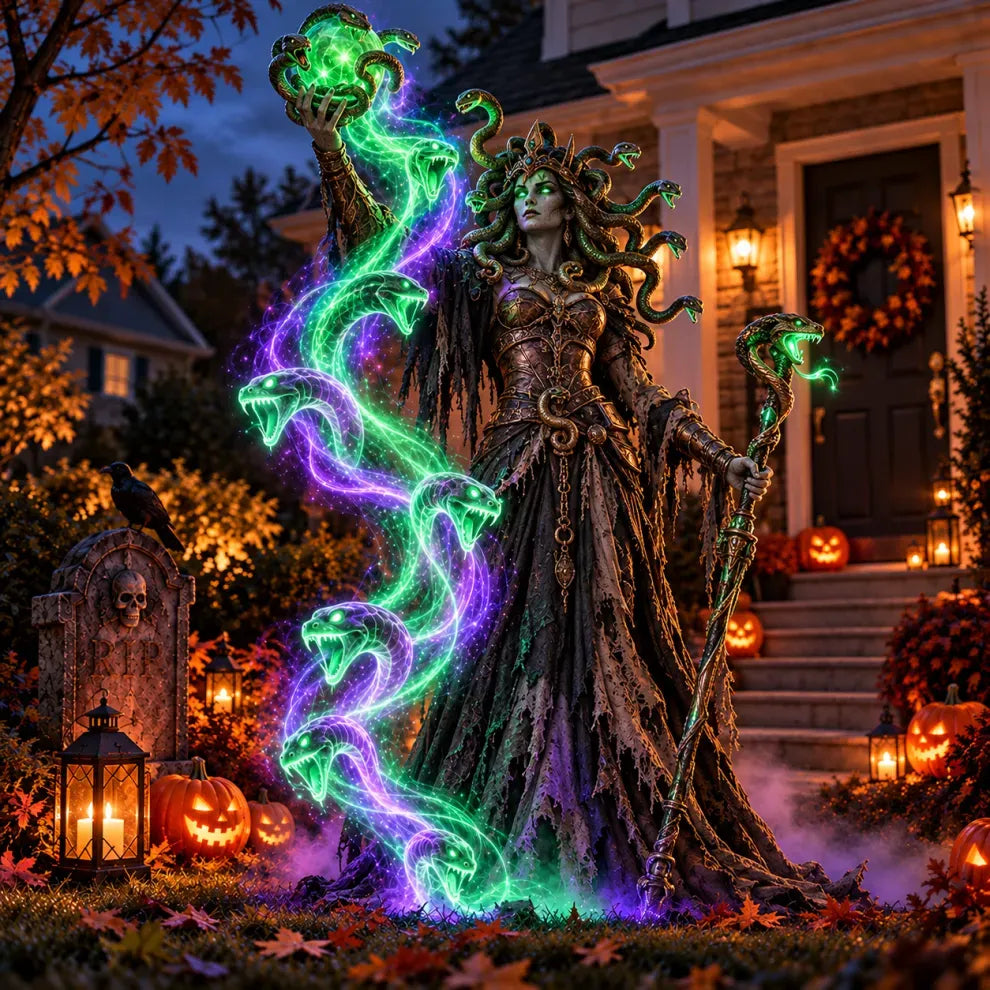 🐍💚 Serpent Queen Lighted Halloween Yard Decor – A Spellbinding Outdoor Showpiece