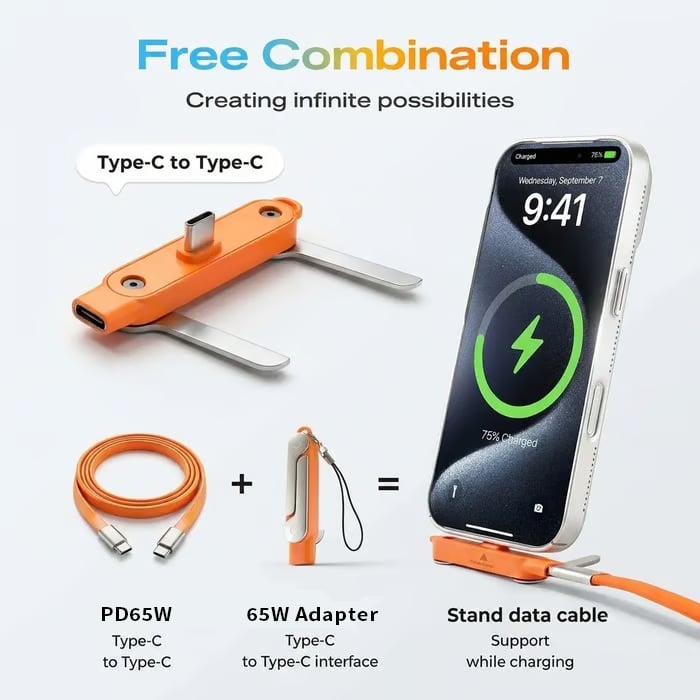 ⚡ Fast-Charging Cable with Detachable Phone Stand – Charge & Watch Hands-Free 📱