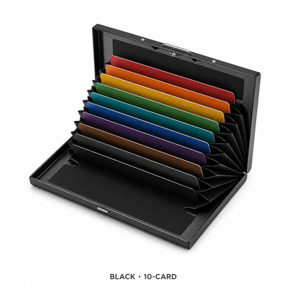 RFID Blocking Stainless Steel Card Wallet – Slim Pop-Up Accordion Card Holder with Cash Slot
