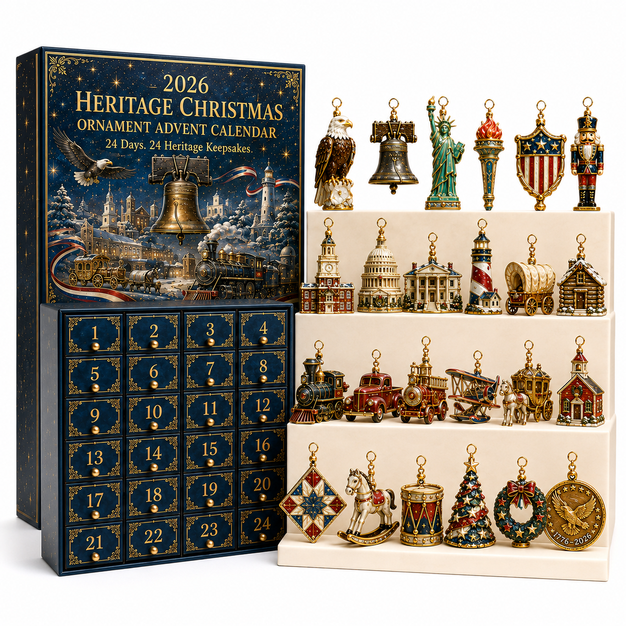 Heritage Christmas Advent Calendar and full ornament display