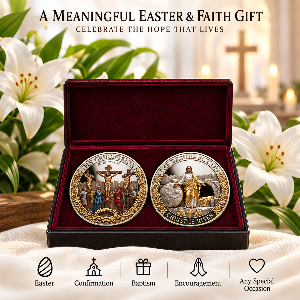 Two Sides, One Promise – Crucifixion & Resurrection Commemorative Coin, Christian Faith Keepsake Celebrating Sacrifice, Hope & the Risen Christ