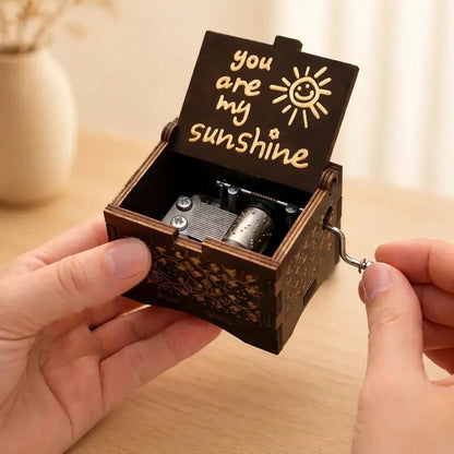 Vintage Wooden Hand-Crank Music Box – Laser Engraved 'You Are My Sunshine' Melody Box