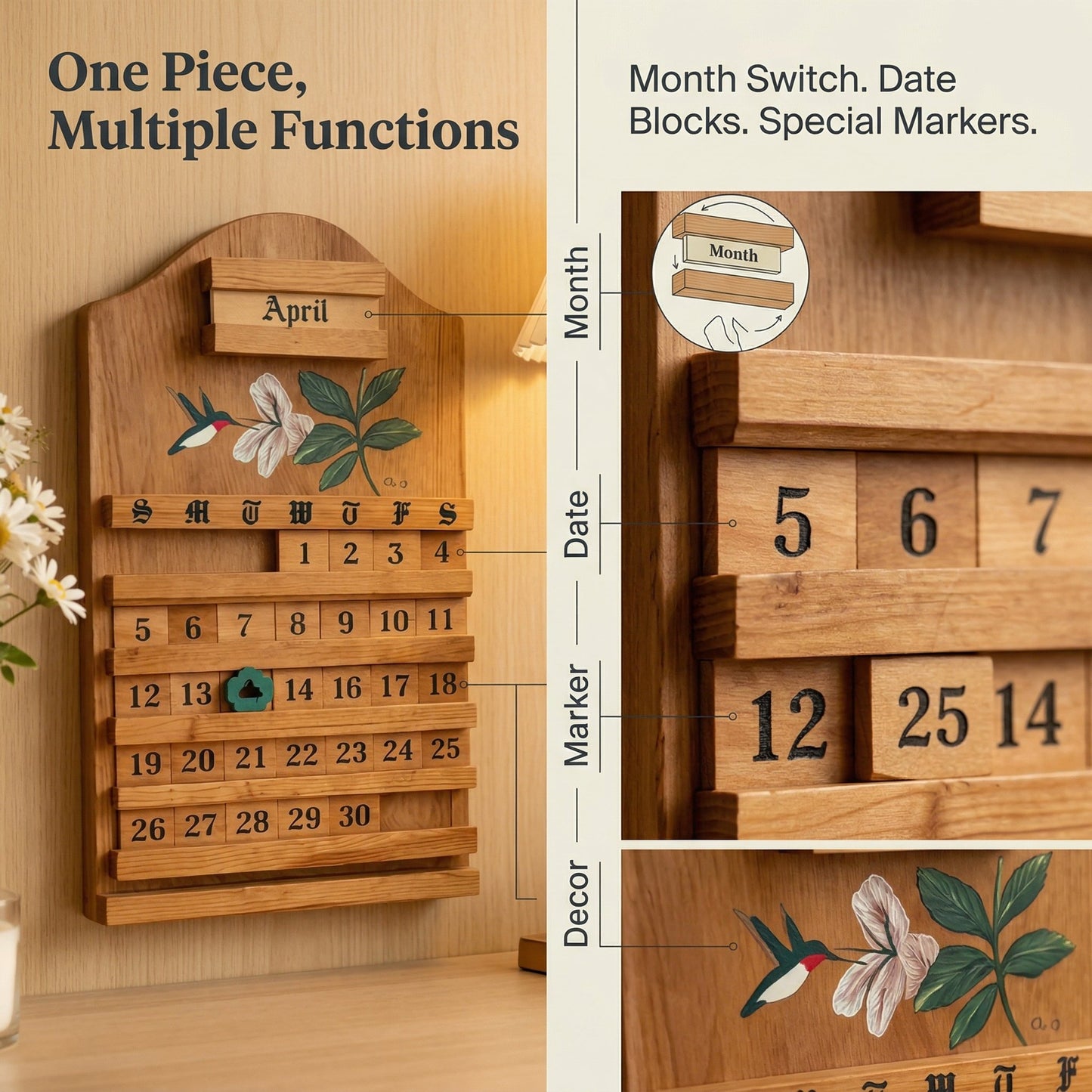 🎉🎄 Festive Wooden Perpetual Calendar