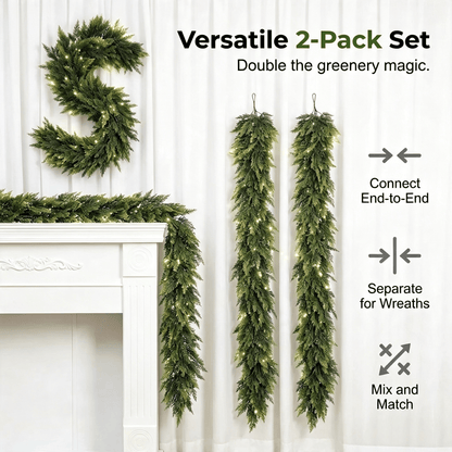 🎄9ft Real Touch Artificial Cedar Garland | Lifelike Winter Pine Greenery for Christmas Mantle, Table & Wall Decor