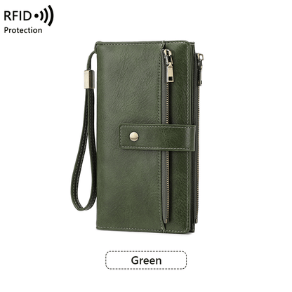 🔥Last Day 49% OFF🔥RFID Blocking Women's Long Wallet: Stylish Solid Leather Clutch (Large Capacity)👛