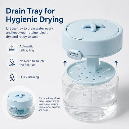 💙Clean, Drain & Store in One🔥3-in-1 Leak-Proof Retainer Cleaning Case with Mirror, Drain Tray - Travel Storage✈️