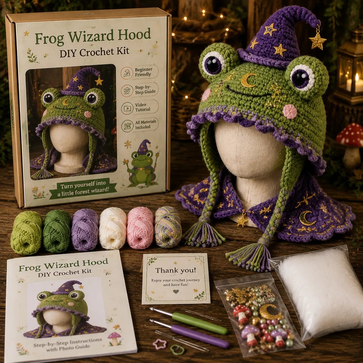 🐉✨ Fantasy Hood Hat DIY Crochet Kit | Premium Soft Yarn Materials with Step-by-Step Guide DIY Handmade Wearable Character Hood 🧶🎭✨