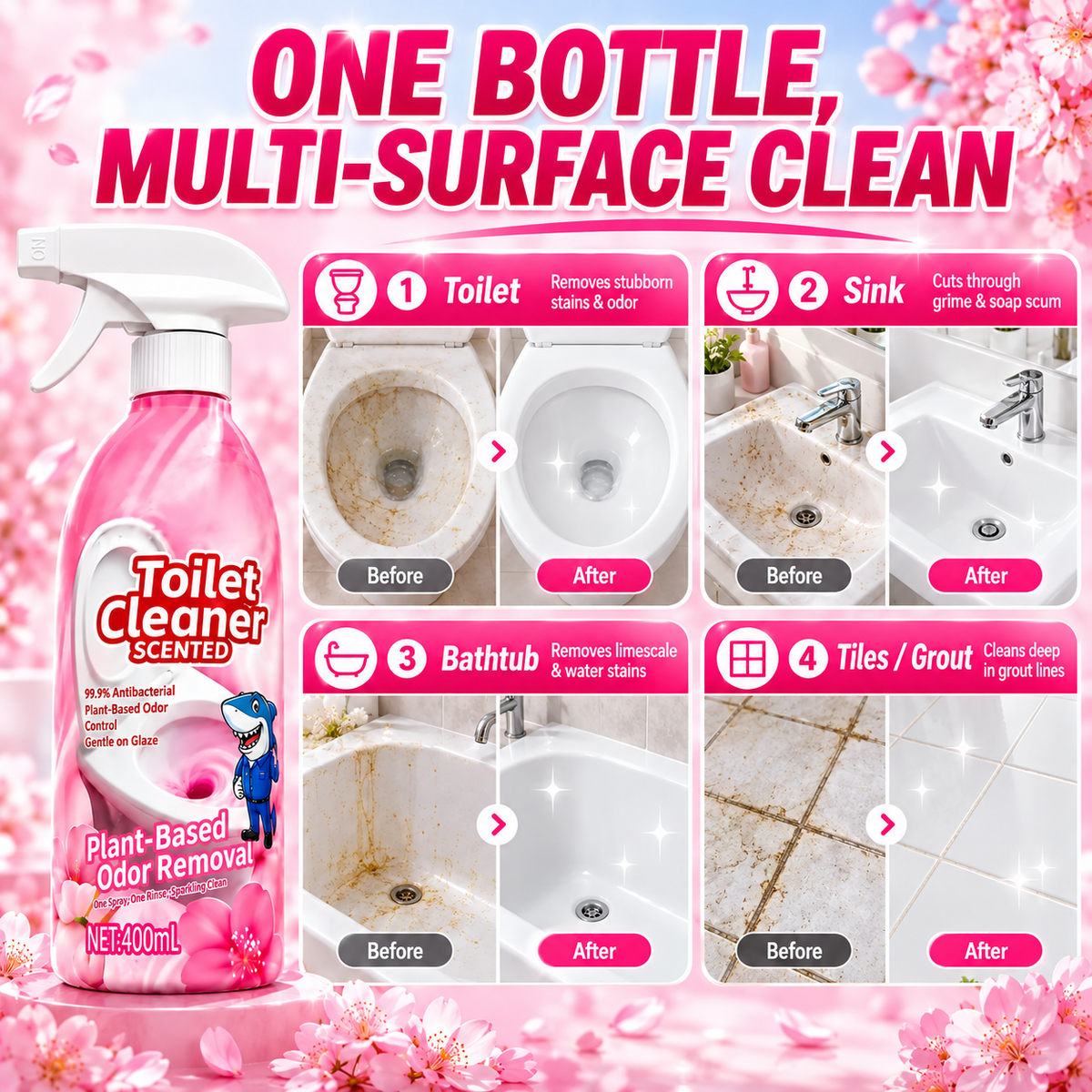 🫧400 ML Scented Foaming Toilet Cleaner – Deep Stain & Odor Remover for Bathroom Floors