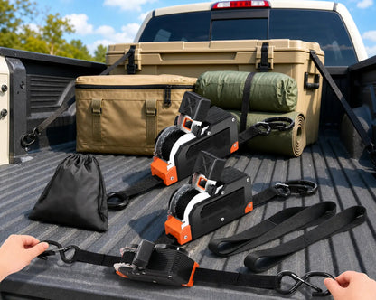Dual-End Retractable Tie-Down Ratcheting Straps