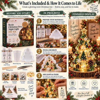 🔥HOT SALE🔥🎄Beginner-Friendly Resin Christmas Tree Night Light DIY Kit | Complete Kit with Mold, Resin, Fairy Lights & Festive Decorations ✨