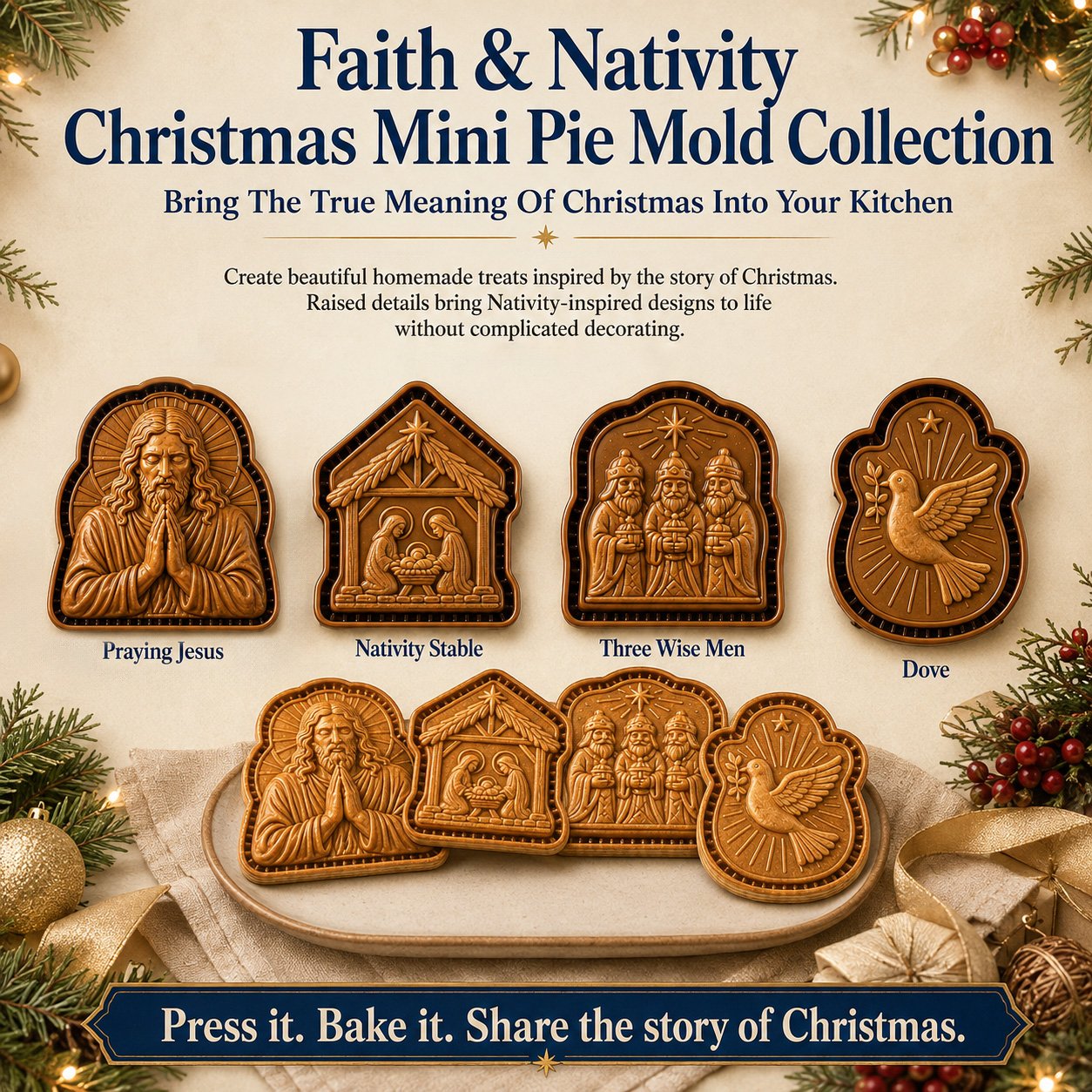 Faith and Nativity Christmas mini pie mold collection