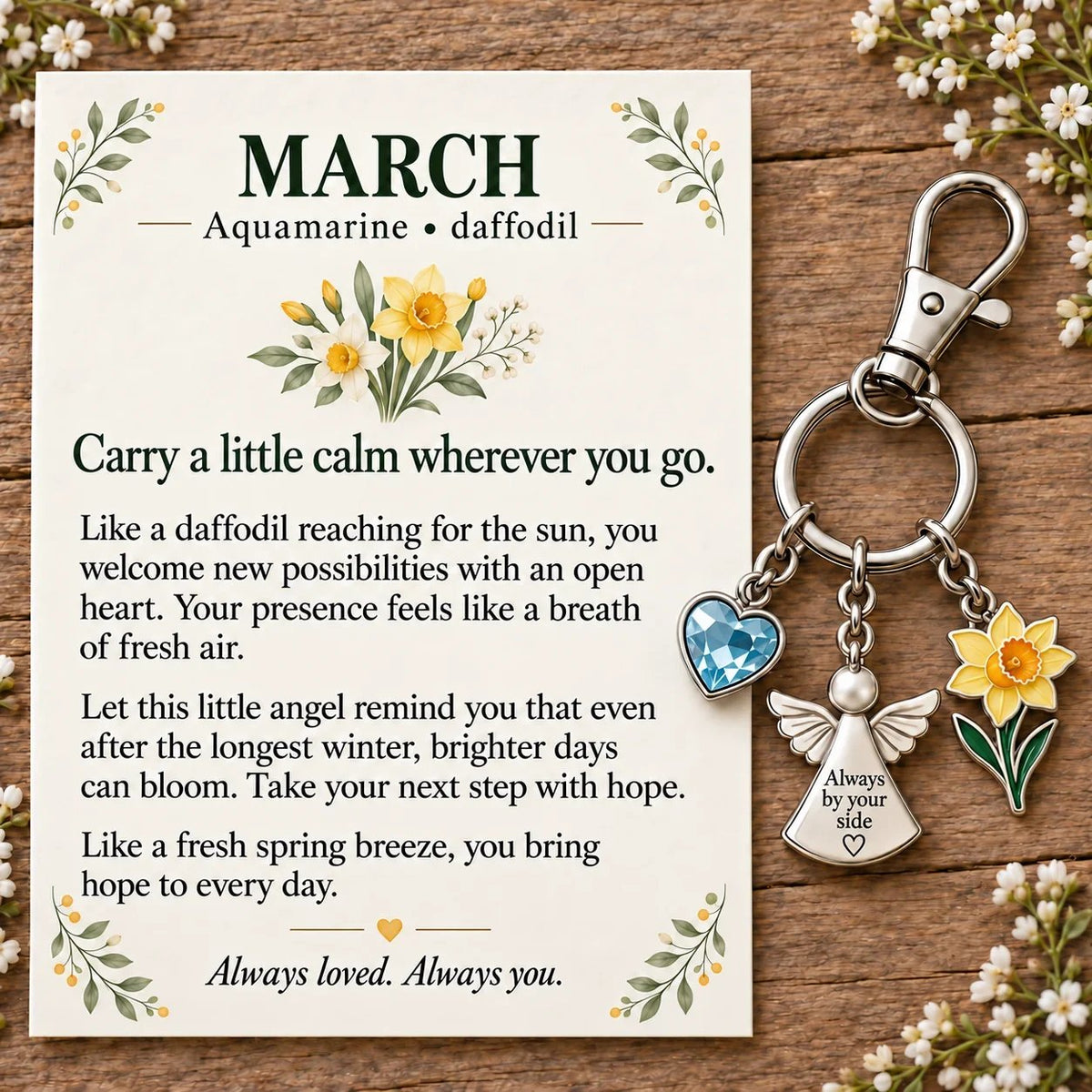 🔥Last Day Only＄13.99👼 Always By Your Side: Birth Month Angel & Flower Keychain + Keepsake Card 🌸