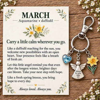 🔥Last Day Only＄13.99👼 Always By Your Side: Birth Month Angel & Flower Keychain + Keepsake Card 🌸