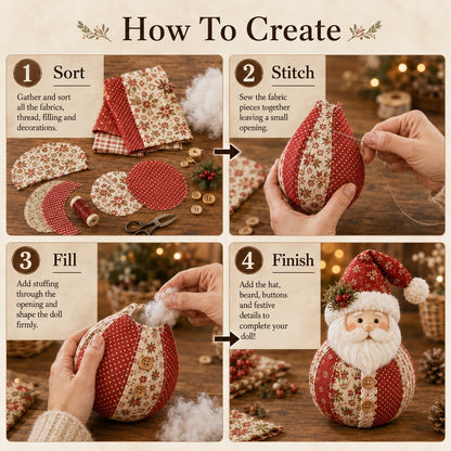 🎄 DIY Patchwork Fabric Doll Kit – Create Your Own Handmade Christmas Character