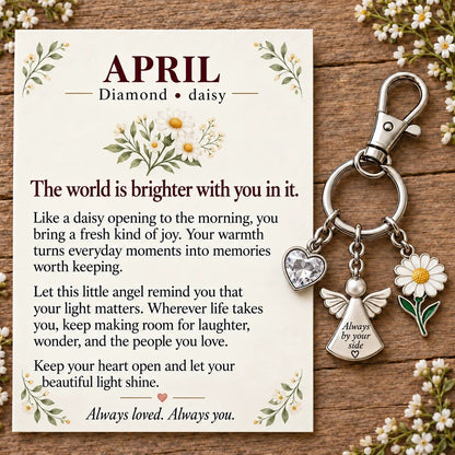 🔥Last Day Only＄13.99👼 Always By Your Side: Birth Month Angel & Flower Keychain + Keepsake Card 🌸