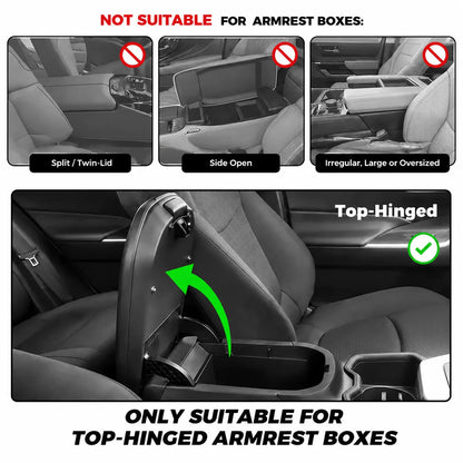 Top hinged armrest box compatibility guide