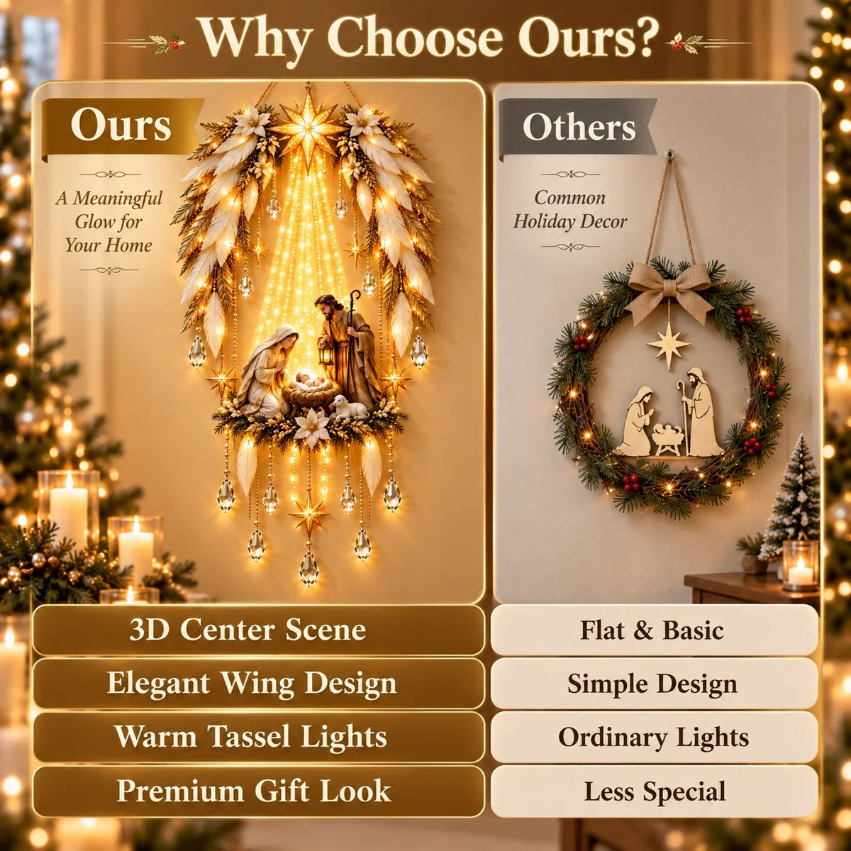 Angel Wings Nativity Light | Illuminated Christmas Wall Decor