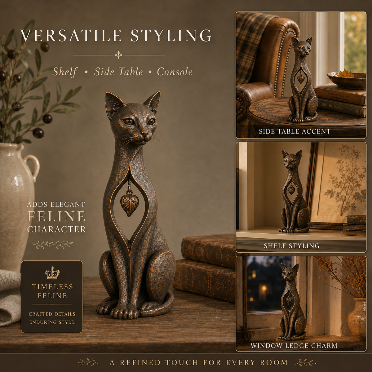 🐱 ❤️Last Day 50% OFF – Heritage Heart Cat Sculpture™ | Vintage Metal Keepsake for Cat Lovers