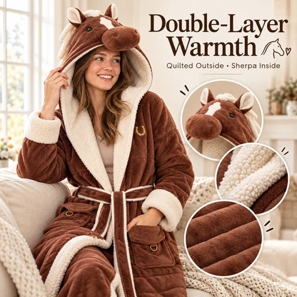 Horse Themed Full-Length Thermal Loungewear Robe