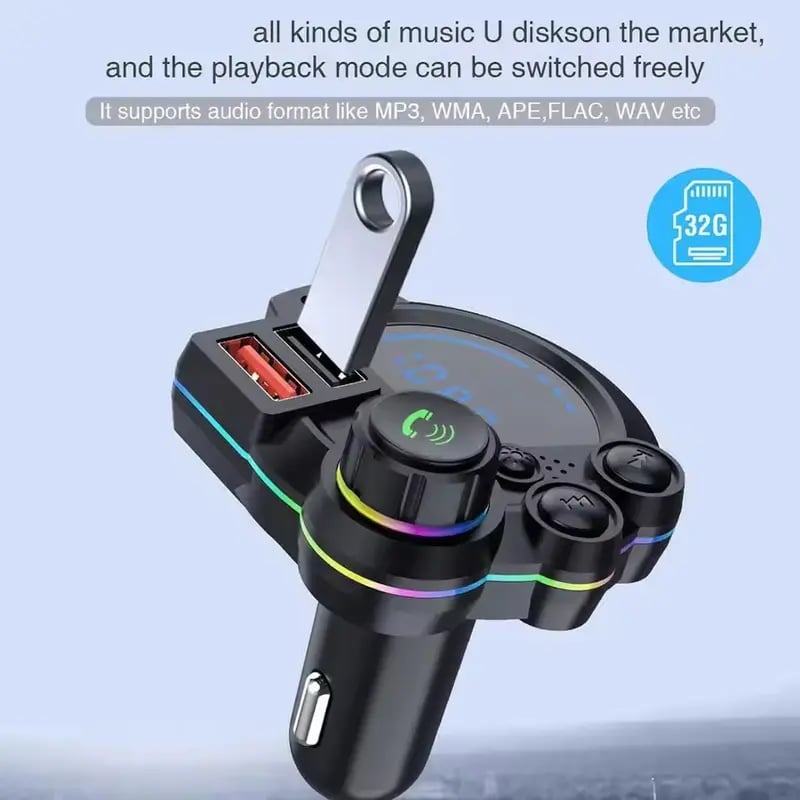⚡ 20W PD Car Charger & Bluetooth 5.3 FM Transmitter – Bass Booster & RGB Light – Wireless MP3 Radio Adapter 🎵