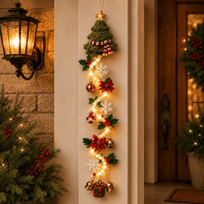🎄MerryCascade™ Glowing Christmas Door Hanger | 6 Festive Lighted Designs with Warm Glow, Dimensional Details & Space-Saving Vertical Décor